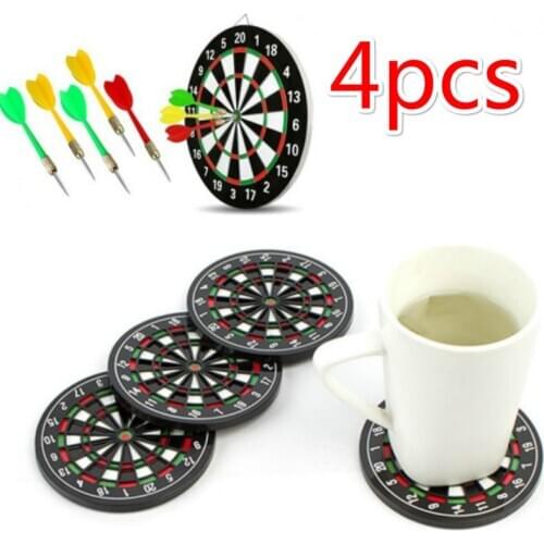 4 PCS Mini Dart Board Cup Mat Coasters Table Decor Coaster Kitchen Accessories Dart Board Style Plastic Rubber Coaster Cup Mats