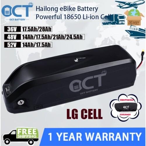 Electric e-Bike Battery Lithium LG Cells Pack Hailong 36V 28Ah 48V 21Ah 52V 17.5Ah Powerful Bicycle 30A 40A BMS 650W Motor Power