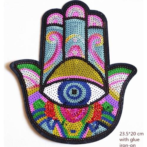 Evil Eye Hamsa Hand Bead Sequined Patch Embroidery Hole Cloth Patch Clothing Denim Decorative Fashion Applique