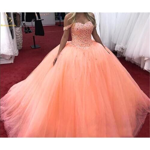 Bealegantom Real Photo Tulle Quinceanera Dresses 2021 Ball Gown Beaded Sweet 16 Dress Debutante Vestidos De 15 Anos QA1602