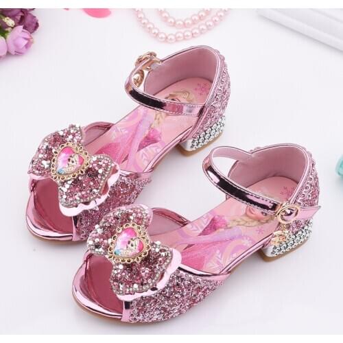 Disney Girls Sandals Frozen Elsa Princess Shoes Little Girls Crystal Shoes Children High Heels Catwalk Show Shoes