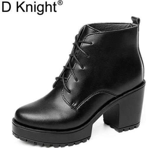 2019 High Quality Genuine Leather Boots Women Lace Up Autumn Winter Fur Ankle Boots for Women Platform High Heels Boots Shoes