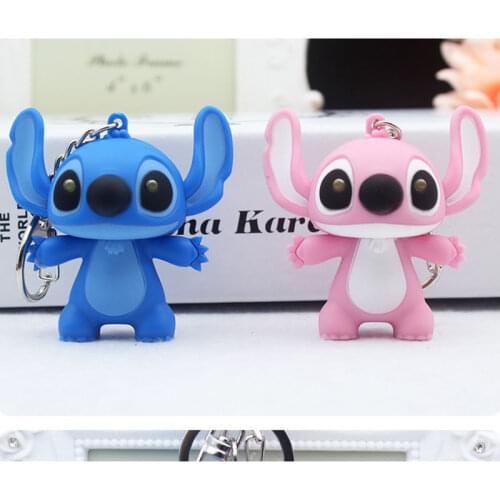 Cute Cartoon Lilo Stitch Doll Toys Light LED Stitch Stich Keychain Toy Creative Animal Bell Key Rings Bag Car Pendants Ornament