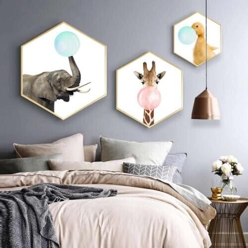 Baby Animal Blue Bubble Poster Nursery Canvas Wall Art Print Zebra Giraffe Painting Nordic Kids Decoration Picture Bedroom Decor