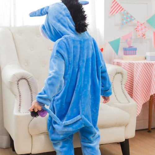 Kids Kugurumi Onesie Animal Blue Donkey Cosplay Costume Flannel Whole Pajama One Piece Boy Girl Child Winter pyjama Sleep Suit