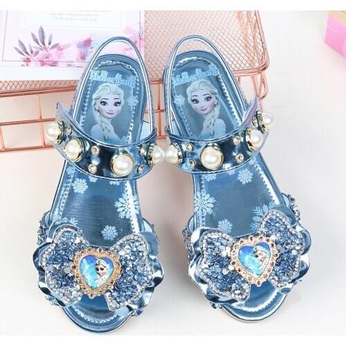 Disney summer new girls flat casual shoes sandals children princess shoes big children fish mouth shoes frozen crystal shoes