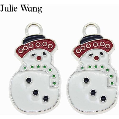 Julie Wang 1 Pack Alloy Enamel White Christmas Snowman Charms Necklace Bracelet Jewelry Making Accessory Christmas Decoration