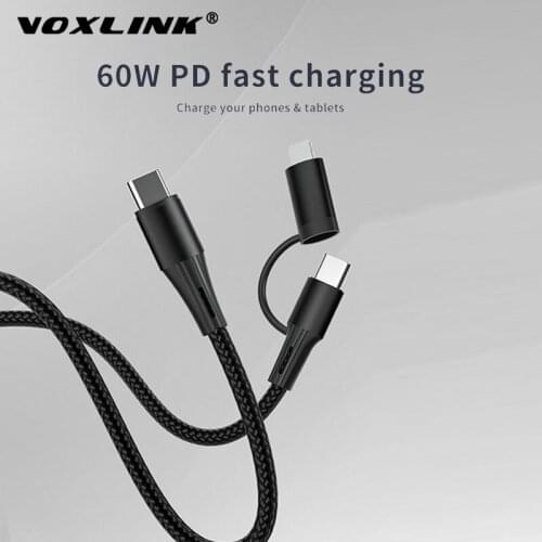 VOXLINK PD Data Cable USB C To Type-C Lightning 60W 2 In 1 Fast Charging Cable for Iphone Samsung MacBook IPad Fast Charge Cord