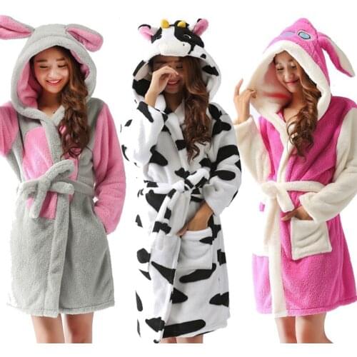 Kigurumi Spring Autumn Hooded Women Bathrobe Cartoon Bath Robe Szlafrok Animal Warm Dressing Gown Soft Womens Sleepwears Robes