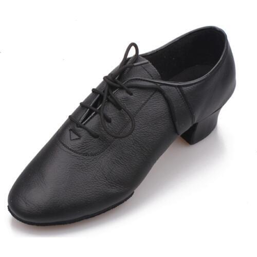 Natural Leather Modern Dance Shoes woman Sports Dance Latin Shoes Mens Black Leather Shoes Square Dermis Fitness Sneakers