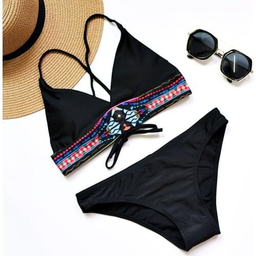 Costumi Da Bagno Donna Women Sexy Bikini Set Push Up Swimsuit Print Fringe Bikini Beach Swimwear Women Bathing Suits V Waist