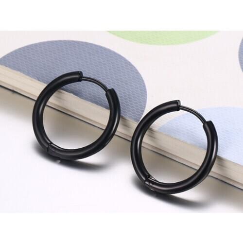 Fashion Round Circle Color Rose Gold Black Titanium( Steel Men Women Round Circle Loop Handles Hoop Huggie Earring Jewelry