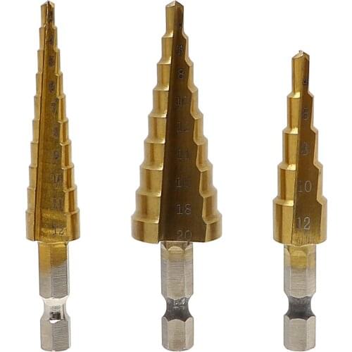 Hand Tools Set High Speed Steel Wood Metal Drilling 3-12mm 4-12mm 4-20mm Step Drill Pratical Titanium Plating