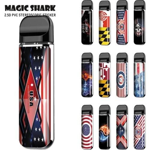 Magic Shark 2021 New Arrival Skull USA Flag Stars Stereo PVC Vape Sticker Case Wrap Flim Kit Skin for Smok Novo
