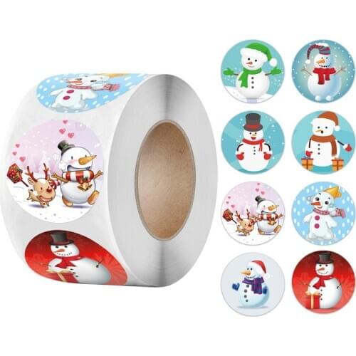 500pcs New Roll Pack Sticker Christmas Holiday Kids Gift Decoration 1 inch Snowman Designs Home Merry Christmas Navidad Decor