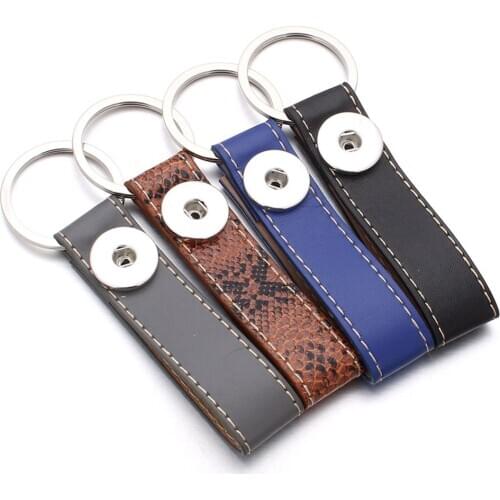 New PU Leather Snap Keychains Simple Key Chain fit DIY 18MM Snap Buttons Jewelry Keyring Unisex Wholesale
