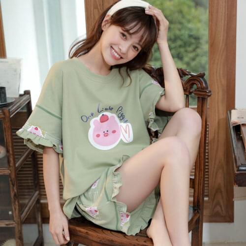 XEJ Sleepwear Cotton Pajamas for Women Pijama Kawaii Summer Women Pajamas Woman Big Size Short Pyjamas for Women Nightwear