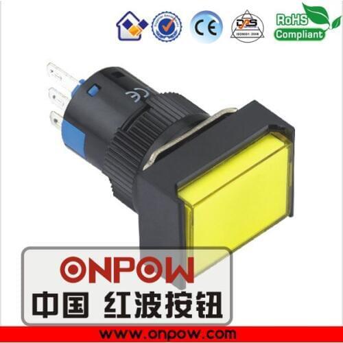ONPOW 16mm plastic 1NO1NC rectangular head LATCHING illuminated pushbutton switch LAS1-AJ-11Z/Y/12V