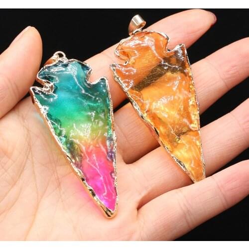 Natural Crystal Pendant Arrow shape Electroplate Color Quartz Exquisite charms for Jewelry Making DIY Necklace Accessories