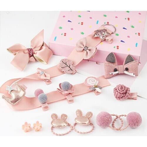 18 pcs/set Cute cartoon hair accessories Girl head rope bow flower animal headwear Elastic hair band hair ring Accessories