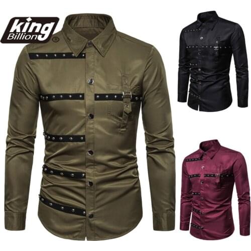 EU Size 2021 New Casual Mens Fashion Long Sleeve Shirt Dark new Mens Gothic rivet Long Sleeve Shirt