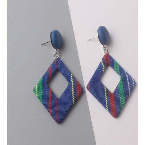 Random Strip Geometric Drop Earrings Hollow Square Pendants Colorful Fabric Dangle Earrings for Women boucle oreille femme
