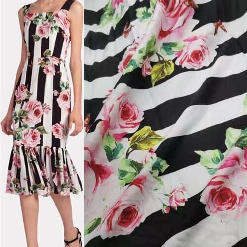 Fabric for Dress Chiffon Stretchy Rose Fashion Suit Skirt Trousers Summer Material