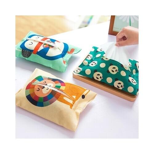 Fabric Cartoon Tissue Box Cover Handkerchief Napkin Holder Cover Cute Rabbit Bear Animal Printing Tissue Case Seat Type