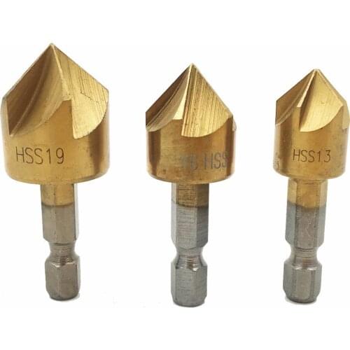 1/4 Hex Shank Countersink Drill Bit 5 Flute 90 Degree Woodworking Chamfer Counter Sinks Chamfering Debur Countersink
