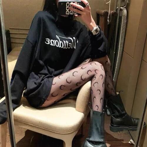 Women Long Sexy Stockings Black/White Women Accessories 1Pair Ultra-thin Pantyhose Fishnet Mesh Polyester Moon Pattern Tights