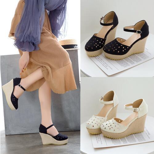 Wedges Shoes for Women Platform High Heels Pumps Ladies Shoes 2020 Closed Toe Ankle Strap Summer Shoes Woman for Party Black