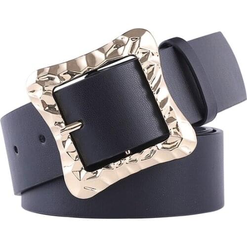 Kemeiqi Fashion Black Wide Belt Retro Personality Combination Gold and Silver Buckle Geometric Square Buckle Ladies Belt