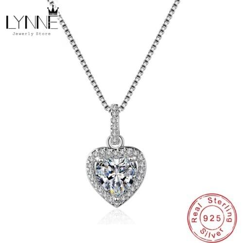 Hot Sale Fashion 925 Sterling Silver Heart Zircon Pendant Necklaces Wedding Party CZ Charm Clavicle Necklace Women Jewelry Gift