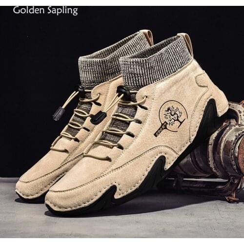 Golden Sapling Retro Trekking Boot Comfortable Genuine Leather Driving Shoes Fashion Leisure Mens Boots Large Size Men Footwear