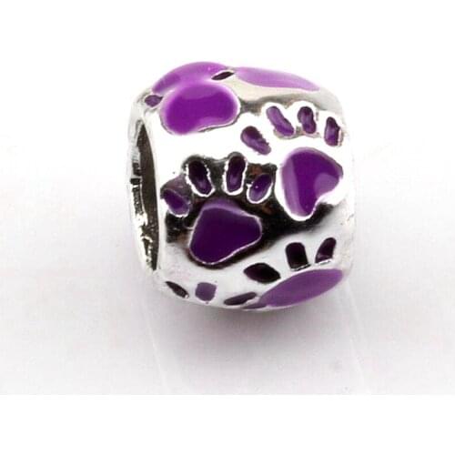 10Pcs Purple Enamel Footprint Large Hole Spacer Beads For Jewelry Making Bracelet Necklace DIY Accessories 8X10mm