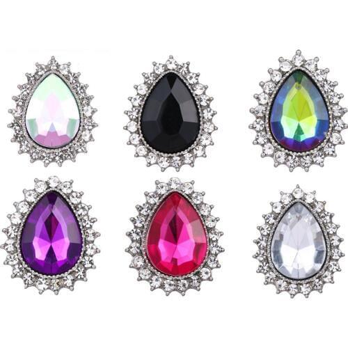 10pcs/lot New Crystal Water Drop Snap Buttons Fit 18mm Metal Snap Button Bracelets Bangles Button Jewelry