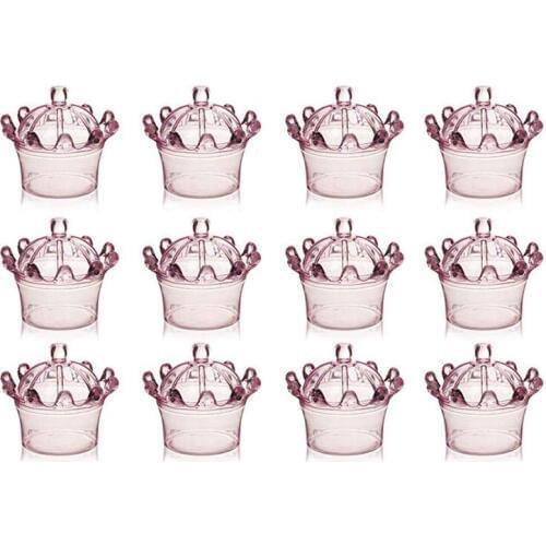 12 PCS Candy Boxes Plastic Mini Dome with Crown Design Party Decoration Clear Plastic Crown Fillable Party Favor Box for Candi