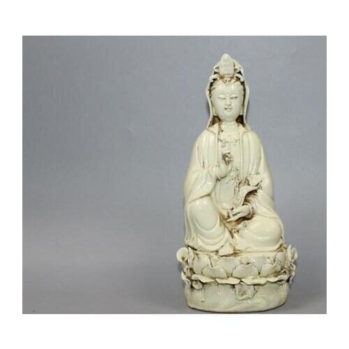 28CM Chinese Dehua Porcelain Lotus Kwan-yin Guan Yin Boddhisattva Goddess statue