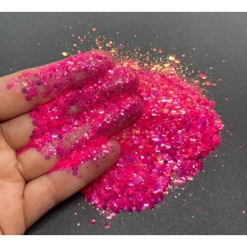 4 Size s 1.78 OZ Rainbow iridescent glitter mix Tiny glitter mix iridescent/ Fuchsia neon UV reactive 50gr, nail art -Pink Mix
