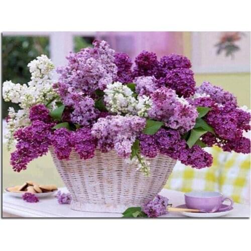 Diamond painting cross stitch Purple flower baskets mosaic&Diamond embroidery&round full pattern rhinestone kits for needlework