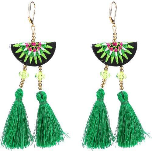 Bohemian Womens Fashion Exaggerated Brand Fan-shaped Resin Alloy Cotton Fringed Earrings