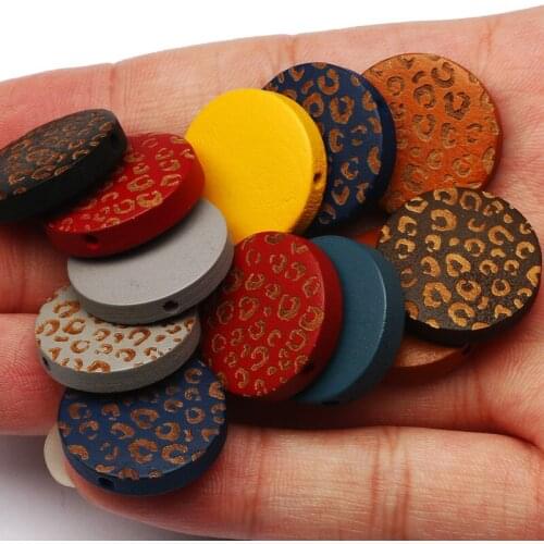 20pcs/lot Leopard Pattern Natural Wood Beads Wooden 15/20mm Loose Spacer Beads For Jewelry Making DIY Bracelet Accessories