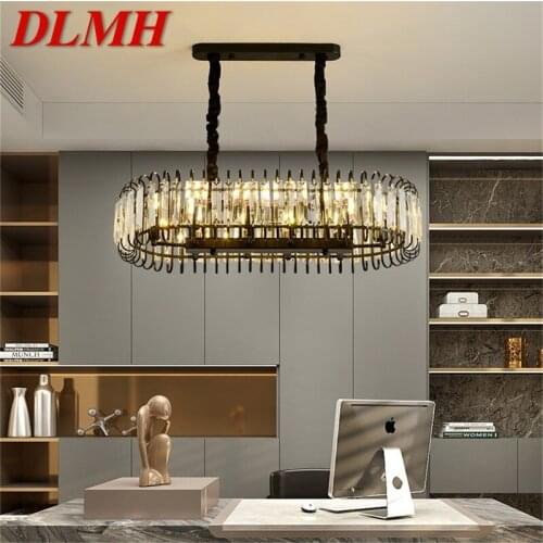 DLMH Black Postmodern Rectangle Chandelier Fixtures Crystal Pendant Lamp Light Home LED for Decoration