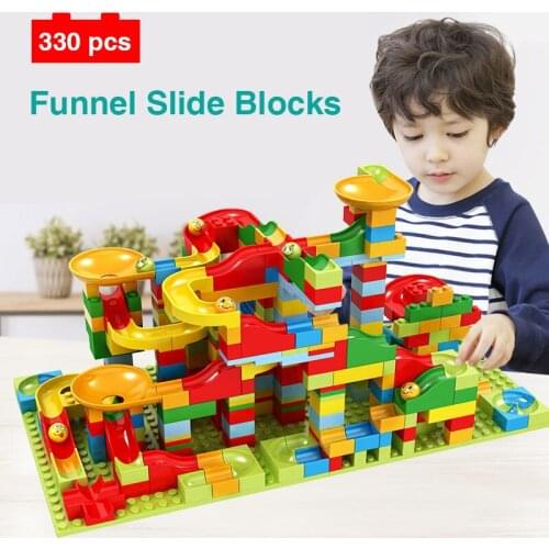 Small particle building block childrens multifunctional DIY slideway sliding ball combination building block toy gift
