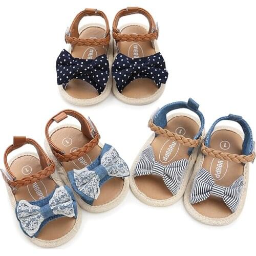 Soft Sole PU Baby girls Canvas bow First Walkers Shoes Fashion summer Prewalkers First walker toddler moccasins