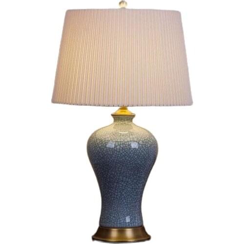 Classical High End Chinese Ceramic Blue Ice Cracks Led E27 Table Lamp for Wedding Home Decor Living Room H 62cm 1626