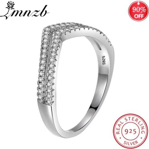 LMNZB New Fashion Ring Original 925 Sterling Silver Cubic Zirconia Ring Trendy Double V Shape for Women Fine Jewelry LR228