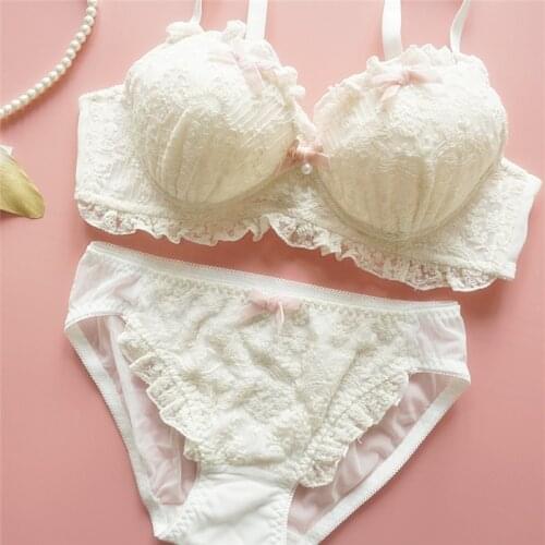 Sweet Cute Japanese Sexy Push Up Bra and Panty Set Lace Lolita Underwear Women Plus Size Lingerie Femme Underwire Panties Set