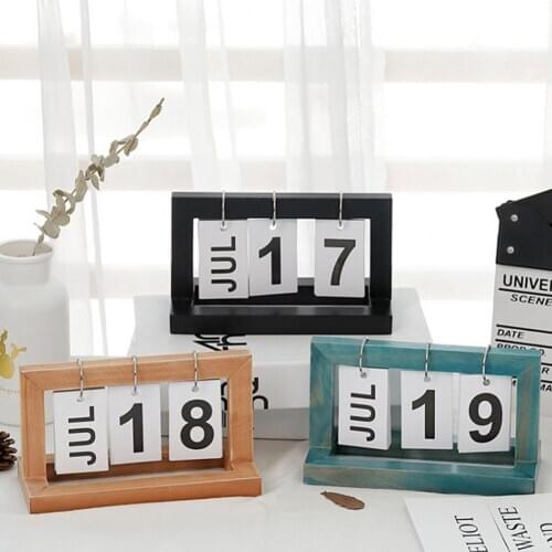 Creative Home Wooden Reusable Flip Desktop Calendar Desk Ornament