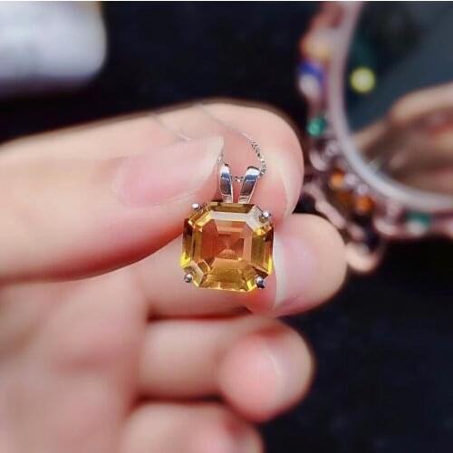 Fashion Yellow Crystal Ring Pendant for Party 9mm Natural Citrine Jewelry Set Solid 925 Silver Citrine Pendant Citrine Ring